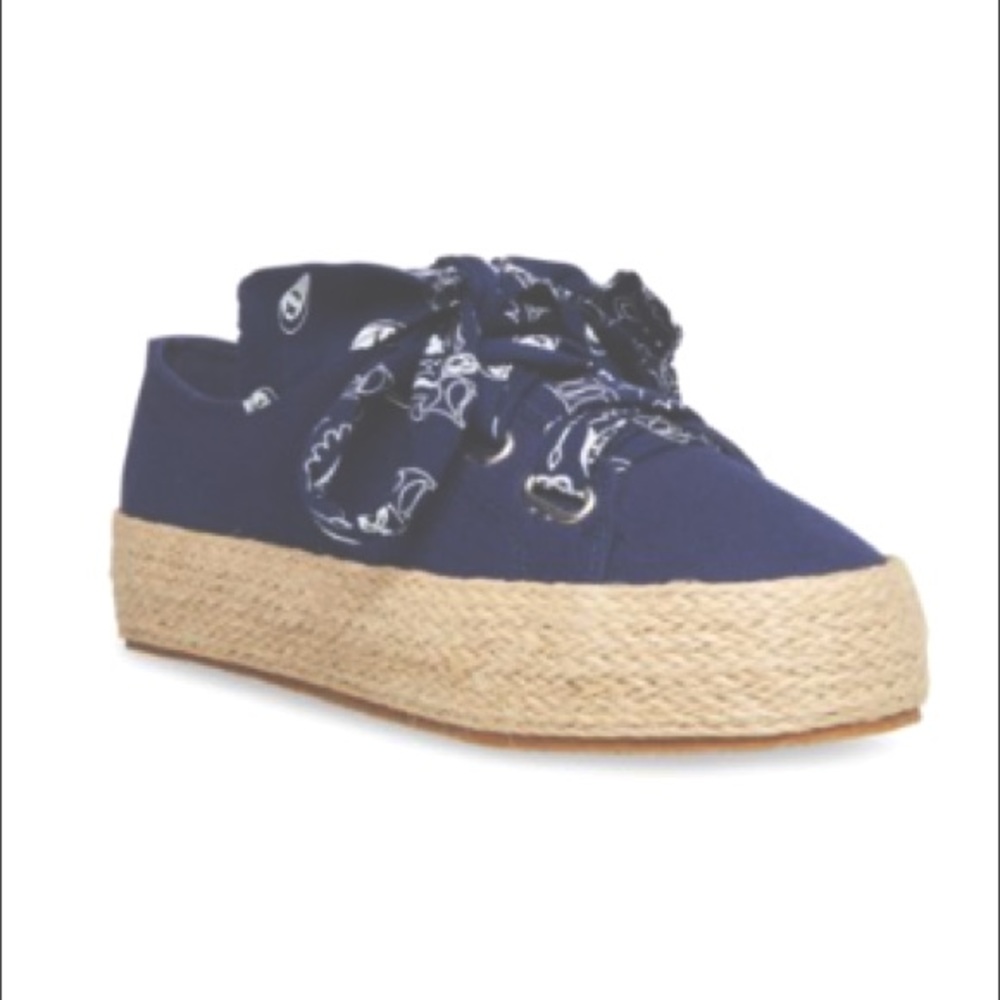 Navy blue cute espadrilles flat never used!